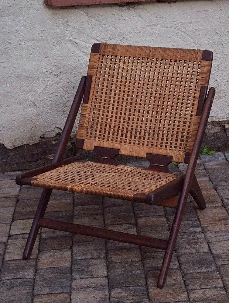 ARNE HOVMAND OLSEN scissor chair braided seagrass jutex teak mid century dansk
