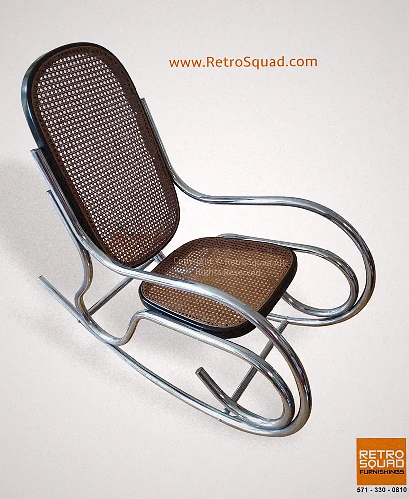 Danish Modern MCM Marcel Breuer Chrome & Cane Rocking Chair