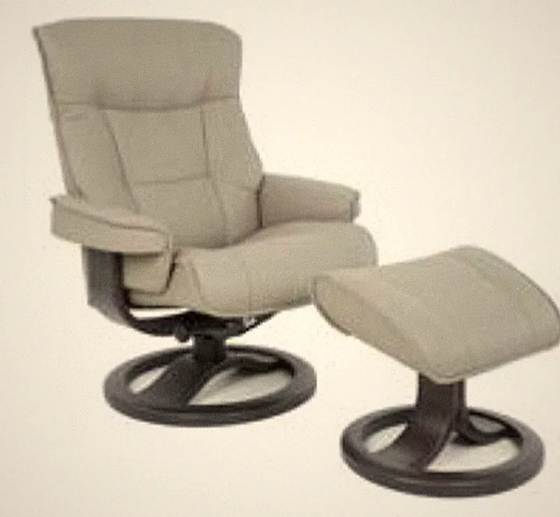 Fjords Bergen Small Recliner Comfort Chair - Fog Leather Espresso Wood Stain