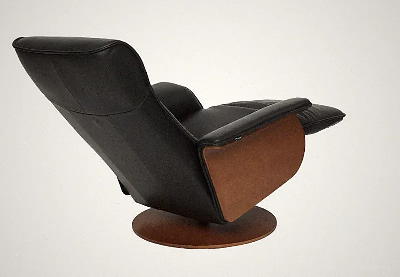 Fjords Hans Black Leather Swivel Recliner Chair Norwegian Scandinavian Lounger