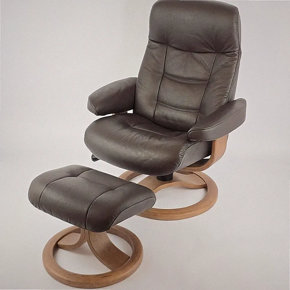 Fjords Hjellegjerde Leather Muldal Swivel Reclining Chair With Ottoman