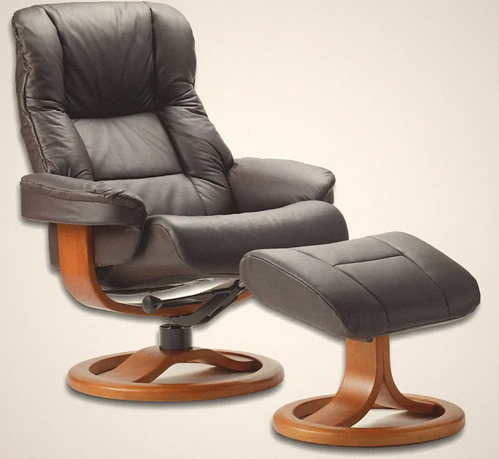 Hjellegjerde Fjords Loen Recliner & Ottoman Genuine Leather Norwegian Recliner