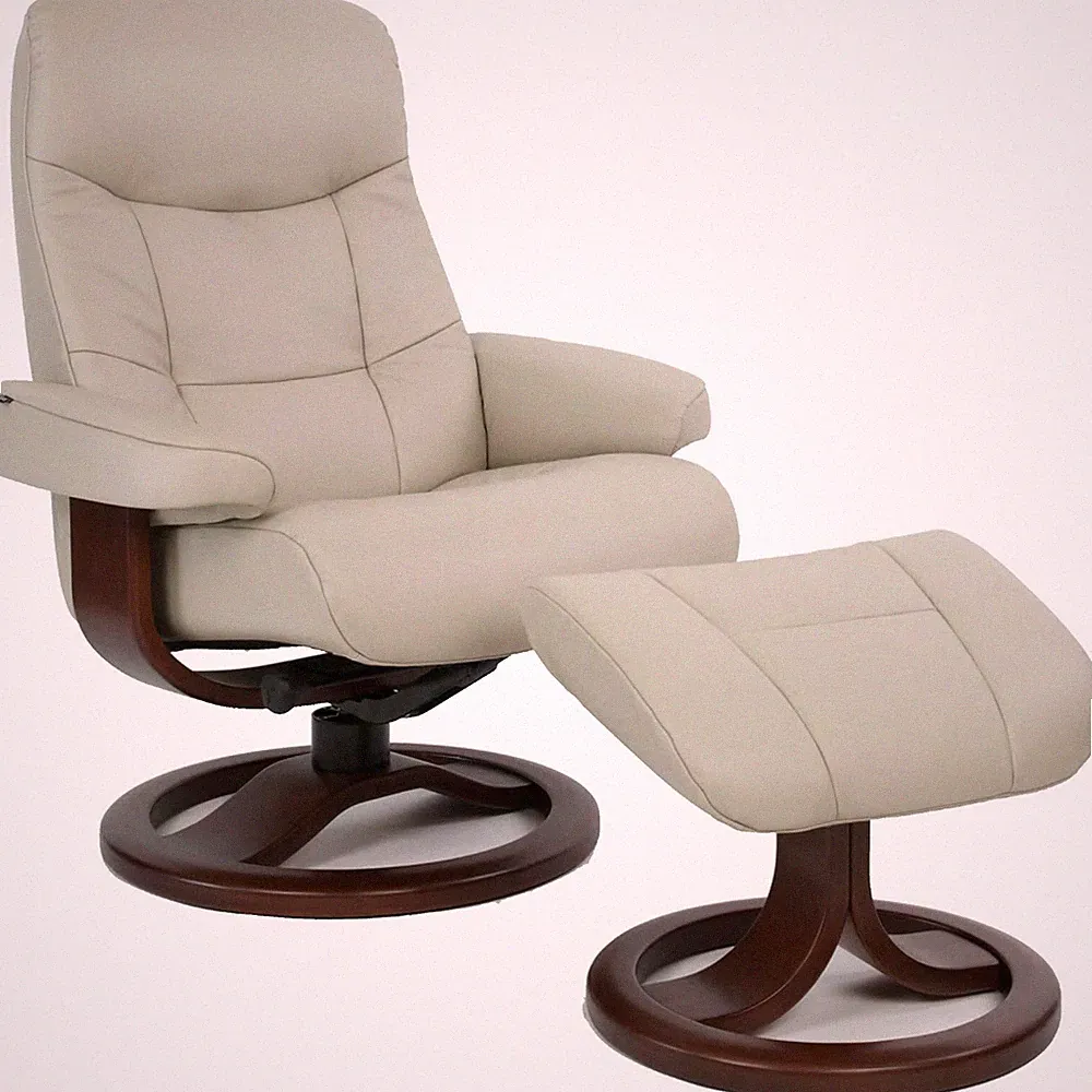 💥 Fjords Muldal Large Recliner Chair - Dove Gray Leather - Walnut Wood Stain