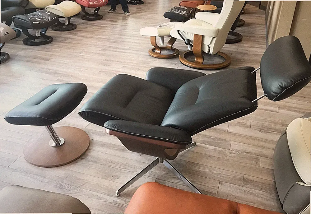 Fjords Riva Black Leather Swivel Recliner Chair Norwegian Scandinavian Lounger