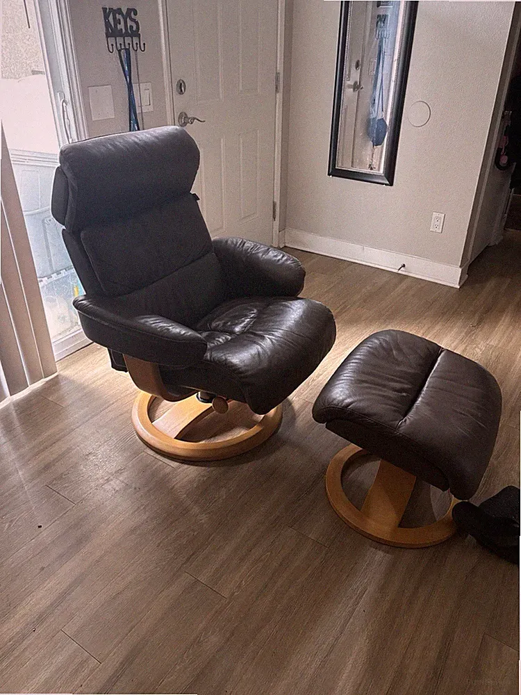 IMG Nordic Recliner Chair + Ottoman - Trend Grey Leather - Espresso Wood -AS IS