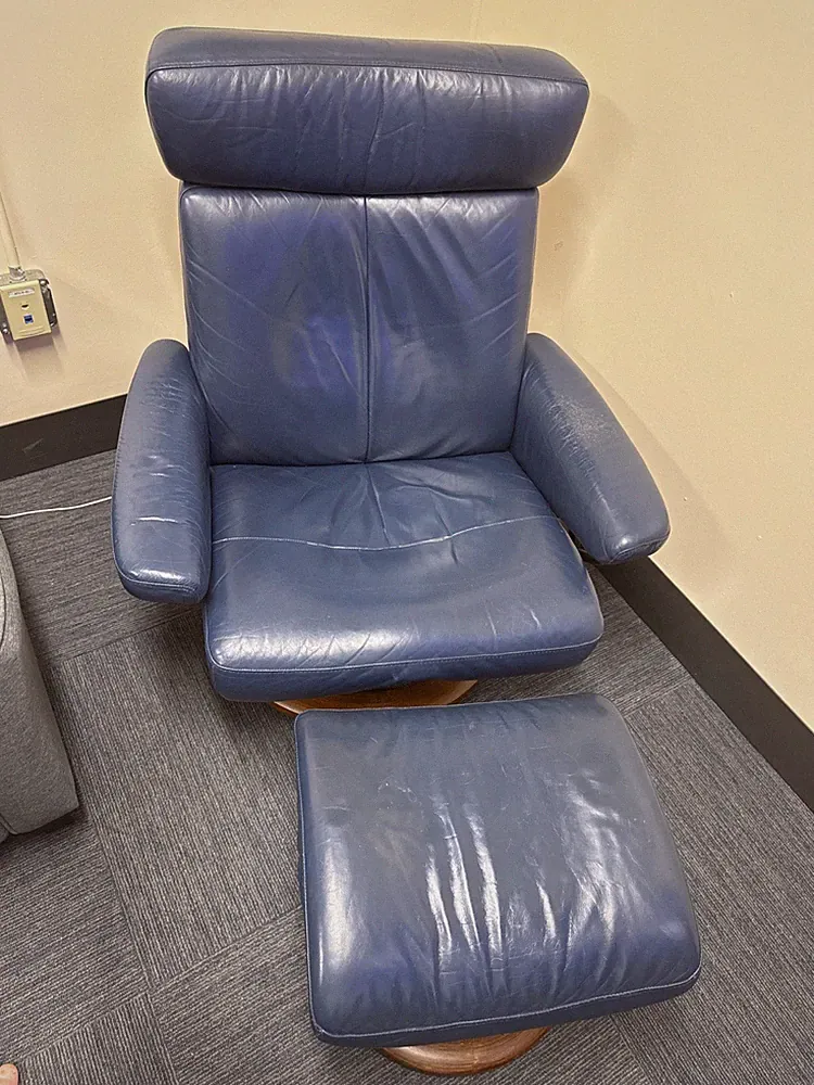 Mid Century Danish Modern Lounge Chair Leather Ekornes Blue With Ottoman