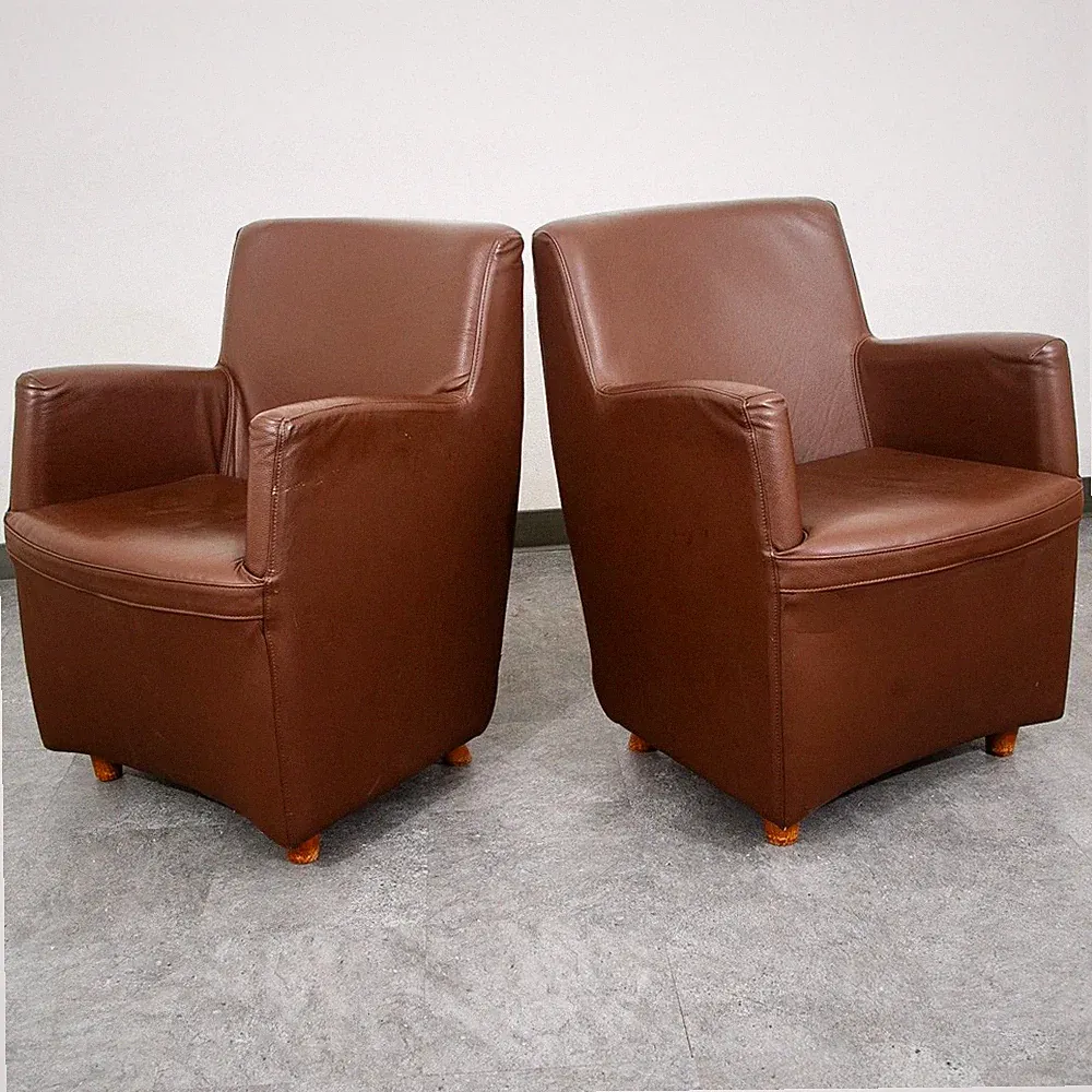 Mid Century Danish Modern Lounge Chairs Set Leather N Eilersen Chocolate Brown 2