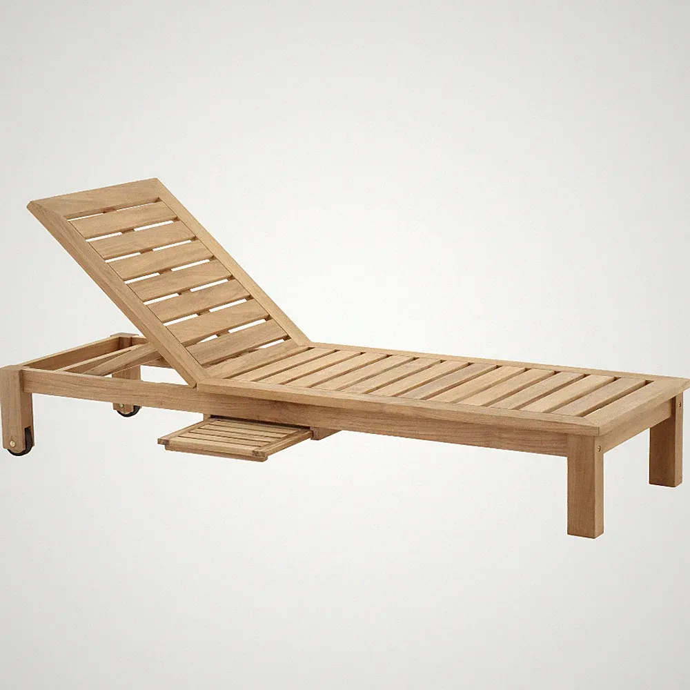 Nordic Style Natural Teak Wood Outdoor Chaise Lounger with Side Table