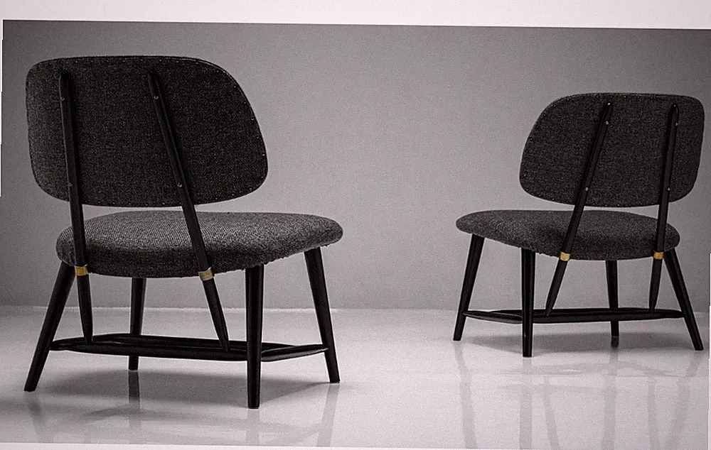 Pair Alf Svensson TeVe Lounge Chairs DUX Swedish Mid Century Modern Black/Brass
